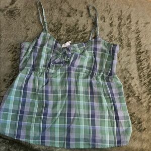 White and Green Smocked Tie Front Camisole